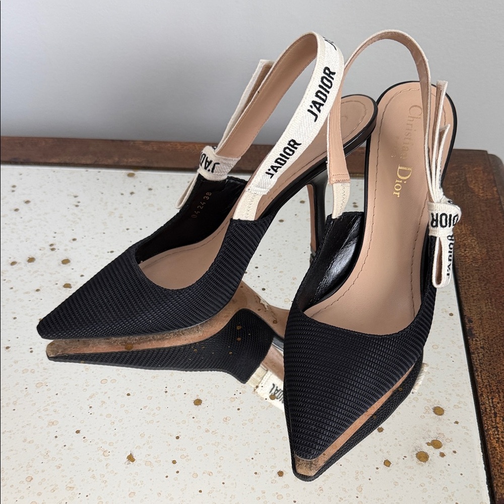 Dior Black and Cream Slingback Heels